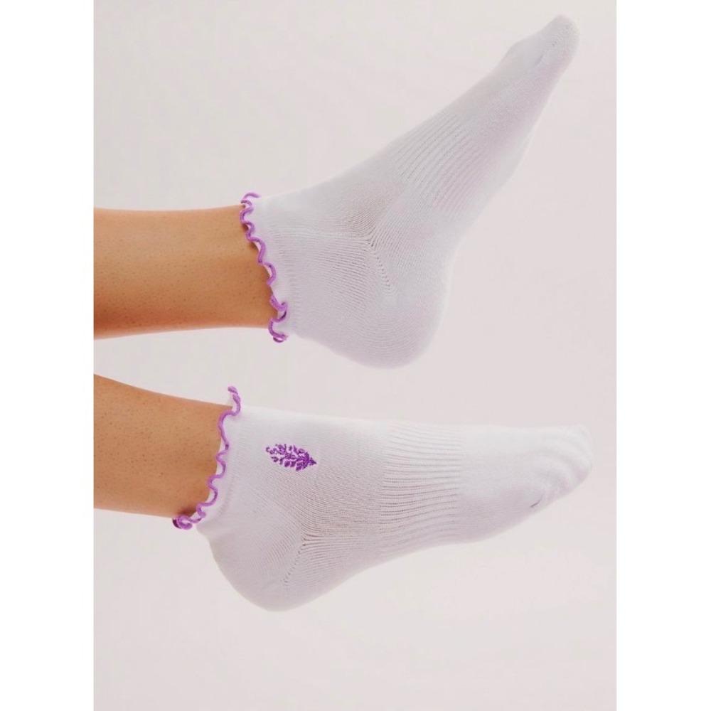 Free People FP Movement Ruffle Sport Ankle Socks White Purple One Size NWT